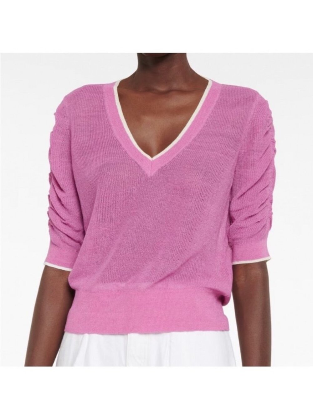Veronica Beard Lightweight Seville Top Size Small Purple V Neck Ruched Sleeves